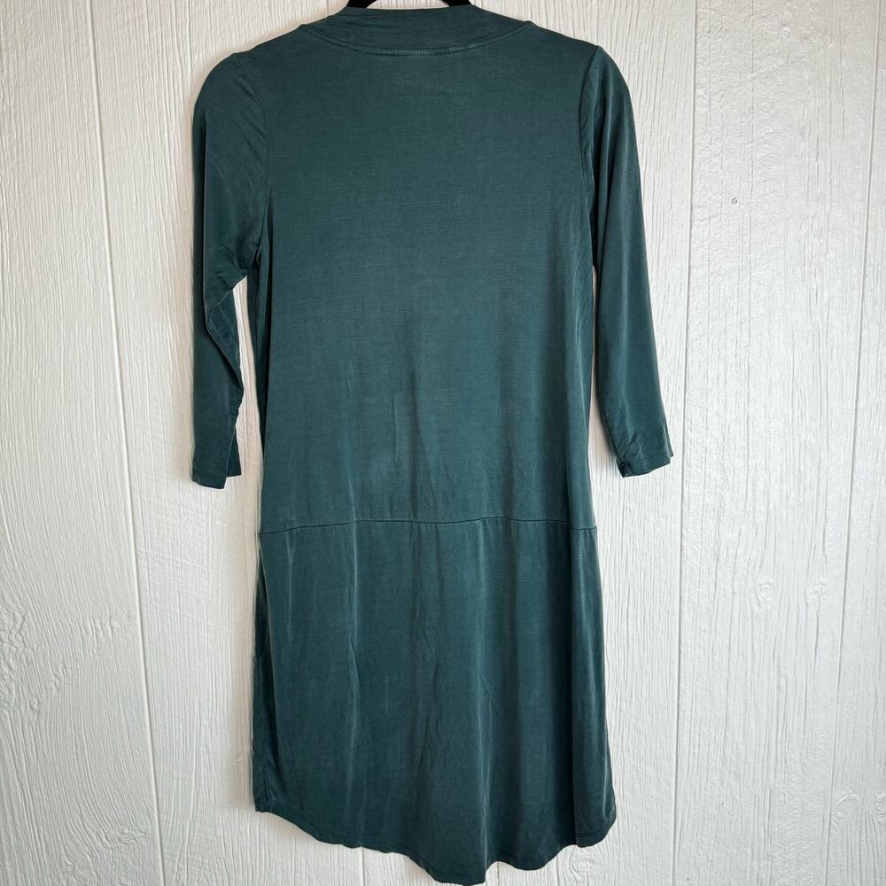 Dolan Left Coast Anthropologie Cupro High Low V-Neck 3/4 Sleeve Green Dress XS - Picture 8 of 11